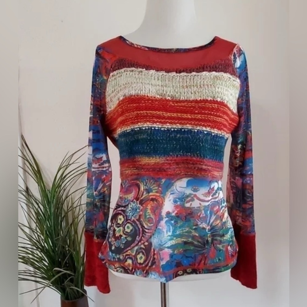 Mirror Image Sheer/Knit Long Sleeve Top